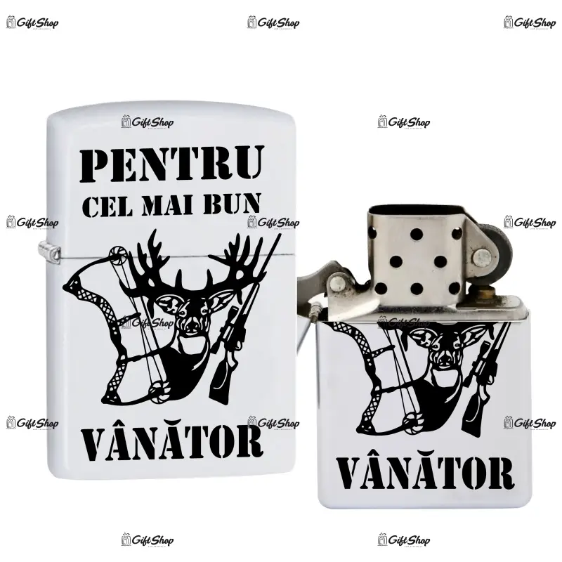 Cel mai bun vanator, bricheta metalica gravata laser cu mesaj